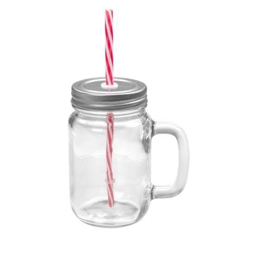 Caneca /copo de vidro com tampa e canudo -Caneca copo de vidro Mason Jars com tampa e canudo