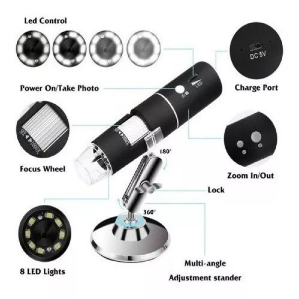 Lupa Digital Microscópio Eletrônico Wifi Portátil Sem Fio-404LupaDigitalMicroscopio