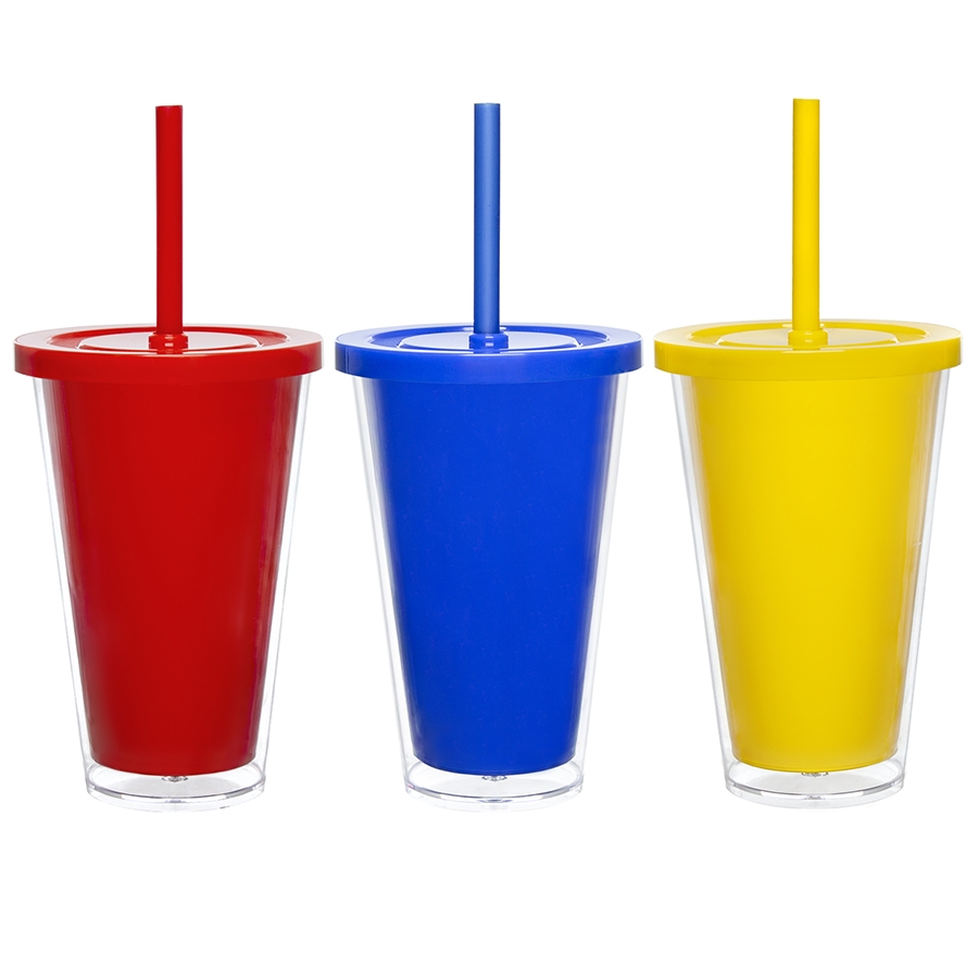 Copo Duplo Click com Tampa e Canudo