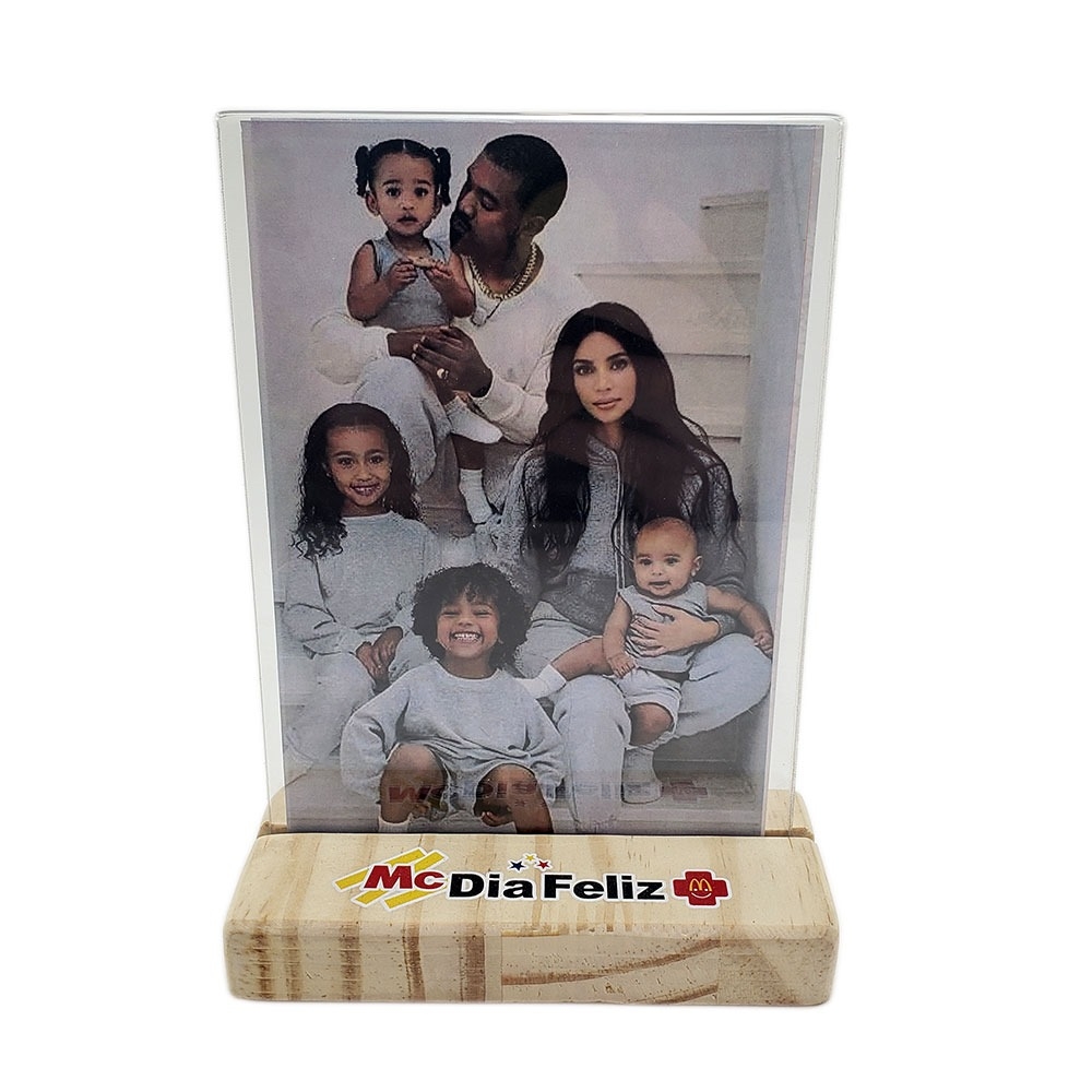 PORTA RETRATO BASE MADEIRA + PETG CRISTAL